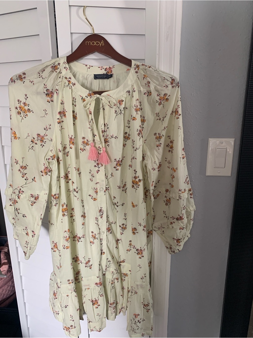 Vineyard Vines Light Mint Floral Blouse with Pink Flower Accents